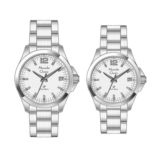 Alexandre Christie AC 1031 Silver White Steel Couple